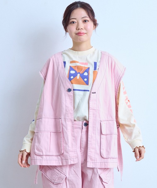 MARKEY'S(マーキーズ)の「ヘリンボンツイルミリタリーベスト/おとな(その他アウター・レディース・ライトピンク/ネイビー・160cm)」の7枚目の写真