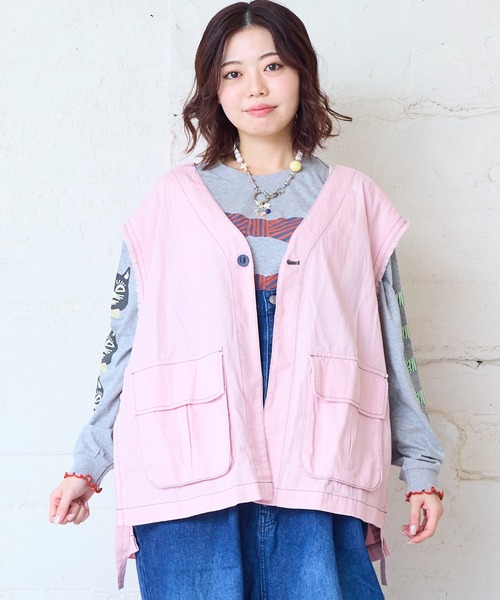 MARKEY'S(マーキーズ)の「ヘリンボンツイルミリタリーベスト/おとな(その他アウター・レディース・ライトピンク/ネイビー・160cm)」の10枚目の写真