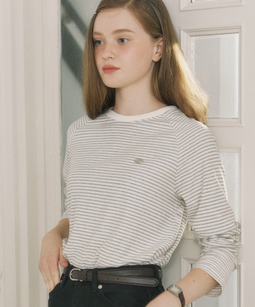 OURHOPE（アワーホープ）の「ストライプラグランTシャツ - グレー（Tシャツ/カットソー・レディース・ライトグレー・2(M)/1(S)）」の4枚目の写真