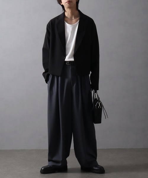 welise（ウェライズ）の「【welise/ウェライズ】スウェイングドレープクロス ウエストオーバータック ワイドカーブスラックス（スラックス・メンズ・オフホワイト/ブラック/チャコールグレー・L/S）」の11枚目の写真