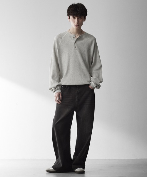 RUUBON（ルーボン）の「【RUUBON】henley neck long sleeve Tee/ヘンリーネック ロングスリーブTシャツ/ロンT（Tシャツ/カットソー・メンズ・ブラック/ライトグレー・S/M/L）」の13枚目の写真