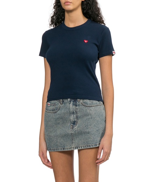 APEE BY A BATHING APE(エイピーバイアベイシングエイプ)の「HEART BADGE RIB TEE(Tシャツ/カットソー・レディース・グレー/ホワイト/ネイビー・SMALL/X-SMALL)」の9枚目の写真