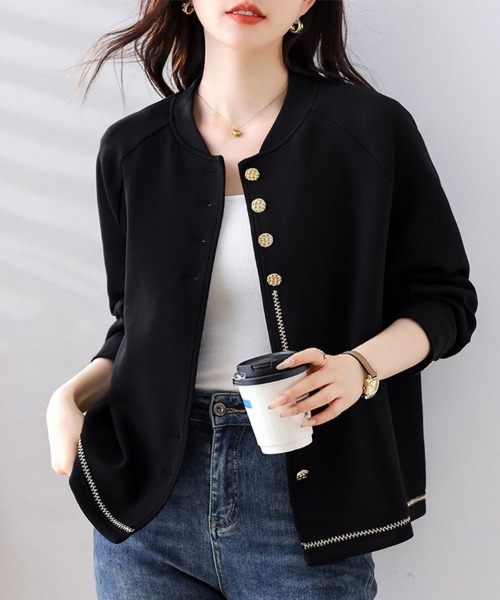 ONEP STAR(ワンピスター)の「ゴールドボタン×ステッチ入りジャケット(ノーカラージャケット・レディース・ブラック・X-LARGE/LARGE)」の4枚目の写真