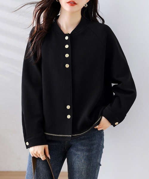 ONEP STAR(ワンピスター)の「ゴールドボタン×ステッチ入りジャケット(ノーカラージャケット・レディース・ブラック・X-LARGE/LARGE)」の6枚目の写真