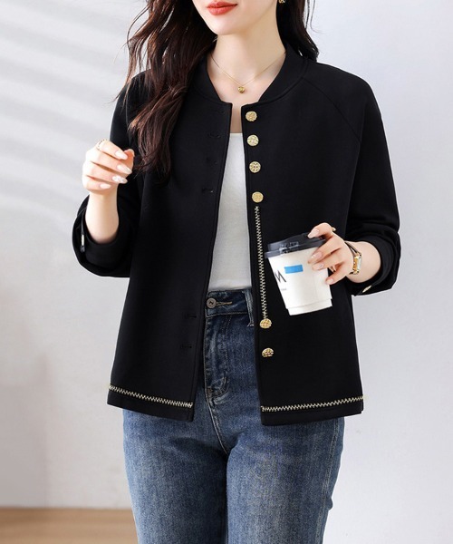 ONEP STAR(ワンピスター)の「ゴールドボタン×ステッチ入りジャケット(ノーカラージャケット・レディース・ブラック・X-LARGE/LARGE)」の8枚目の写真