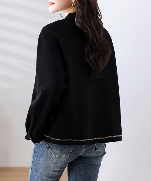 ONEP STAR(ワンピスター)の「ゴールドボタン×ステッチ入りジャケット(ノーカラージャケット・レディース・ブラック・X-LARGE/LARGE)」の9枚目の写真