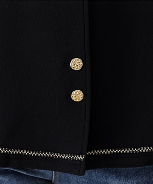 ONEP STAR(ワンピスター)の「ゴールドボタン×ステッチ入りジャケット(ノーカラージャケット・レディース・ブラック・X-LARGE/LARGE)」の13枚目の写真