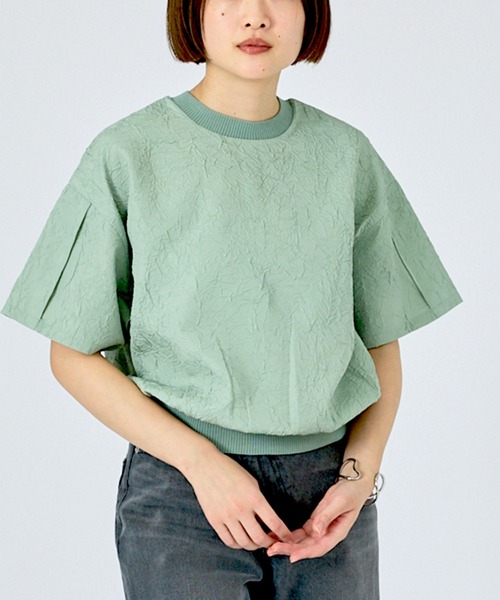 NOMINE(ノミネ)の「【NOMINE】シワ加工 リンクル Tシャツ(Tシャツ/カットソー・レディース・ブラウン/ホワイト/ブラック系その他/セージグリーン・フリー)」の4枚目の写真