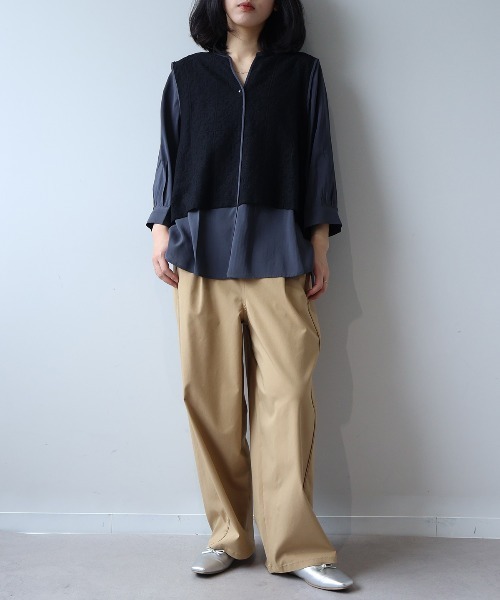 leswel(レスウェル)の「【WEB/一部店舗限定】【LL~5L 大きいサイズ】レースレイヤードバンドカラーブラウス(シャツ/ブラウス・レディース・チャコールグレー/オフホワイト/オレンジ・3L/LL/5L/4L)」の8枚目の写真