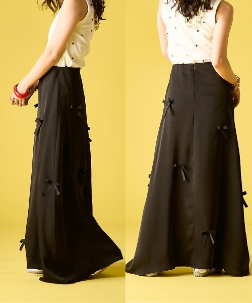 GEVS.（ジェイヴィス）の「リボン付Aラインサテンスカート＜大きいサイズ有＞GEVS.（スカート・レディース・ブラック/アイボリー・M/L/LL/3L/4L/5L）」の5枚目の写真