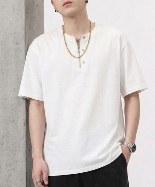 lilful(リルフル)の「【26年春夏新作】ハーフジップメタルスタッズTシャツ(Tシャツ/カットソー・メンズ・ホワイト/ブラック・L/M)」の18枚目の写真
