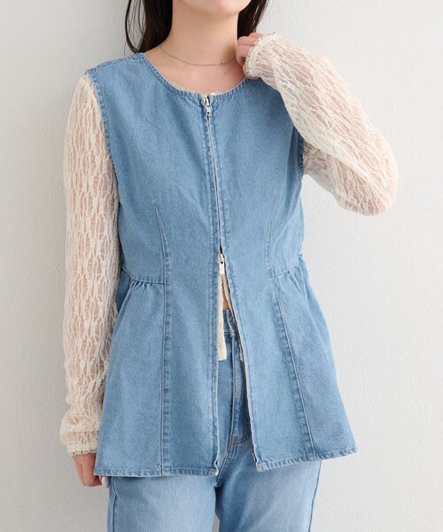 Kastane（カスタネ）の「【一部店舗限定/セットアップ対応】B デニムペプラムビスチェ（ベスト・レディース・ブラック/ブルー系その他/ブルー・FREE）」の4枚目の写真