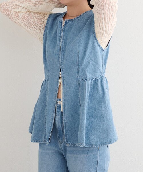 Kastane（カスタネ）の「【一部店舗限定/セットアップ対応】B デニムペプラムビスチェ（ベスト・レディース・ブラック/ブルー系その他/ブルー・FREE）」の6枚目の写真