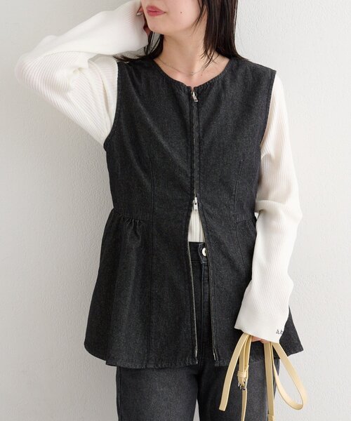 Kastane（カスタネ）の「【一部店舗限定/セットアップ対応】B デニムペプラムビスチェ（ベスト・レディース・ブラック/ブルー系その他/ブルー・FREE）」の16枚目の写真