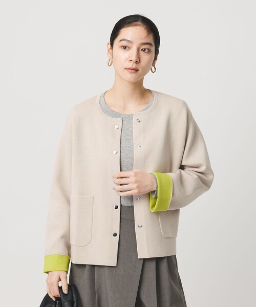 BEAUTY&YOUTH UNITED ARROWS(ビューティーアンドユースユナイテッドアローズ)の「【WEB限定 Wardrobe DAILY MINIMAL】バイカラー スナップボタンカーディガン ウォッシャブル(カーディガン/ボレロ・レディース・ベージュ/グレー系/ナチュラル・FREE)」の3枚目の写真