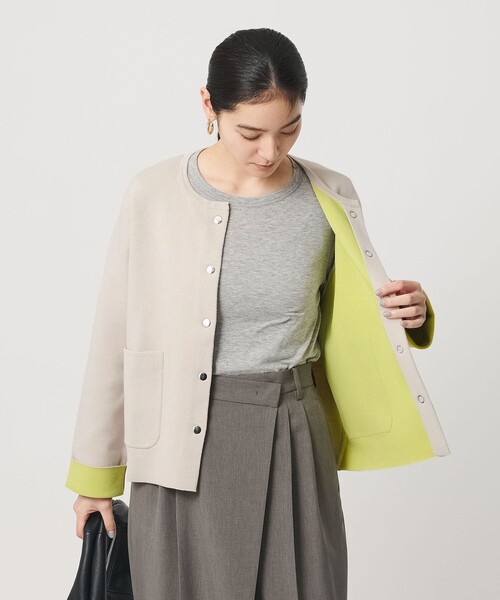 BEAUTY&YOUTH UNITED ARROWS(ビューティーアンドユースユナイテッドアローズ)の「【WEB限定 Wardrobe DAILY MINIMAL】バイカラー スナップボタンカーディガン ウォッシャブル(カーディガン/ボレロ・レディース・ベージュ/グレー系/ナチュラル・FREE)」の8枚目の写真