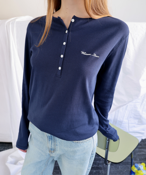 LEVAR(レバー)の「Whenever Henley Neck T-shirt - Blueberry Navy(Tシャツ/カットソー・レディース・その他・FREE)」の2枚目の写真