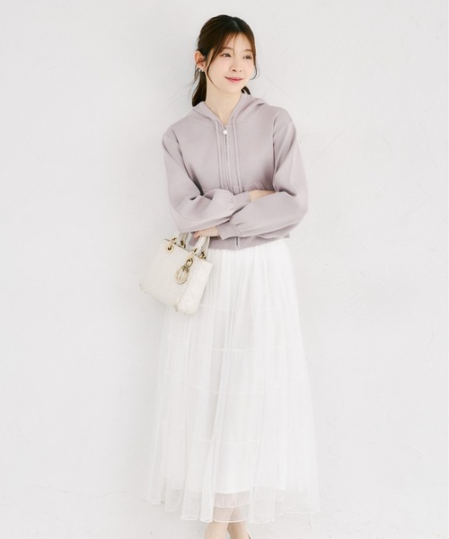 tocco closet(トッコ クローゼット)の「パールファスナー付きスカラップカットボンディングニットパーカー(パーカー・レディース・ピンクベージュ/ライトベージュ/ラベンダー・M)」の11枚目の写真