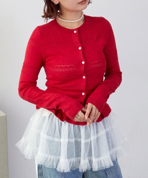 VIBGYOR（ヴィブジョー）の「【TUNE】シェルフリルカーディガン（カーディガン/ボレロ・レディース・グレー/レッド/ホワイト・FREE）」の3枚目の写真