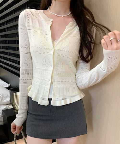 VIBGYOR（ヴィブジョー）の「【TUNE】シェルフリルカーディガン（カーディガン/ボレロ・レディース・グレー/レッド/ホワイト・FREE）」の11枚目の写真