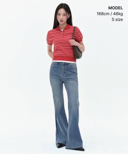 MUSINSA STANDARD WOMAN（ムシンサスタンダードウーマン）の「ウィメンズマルチストライプニットポロシャツ[レッド]（ポロシャツ・レディース・その他・X-SMALL/SMALL/MEDIUM/LARGE）」の2枚目の写真