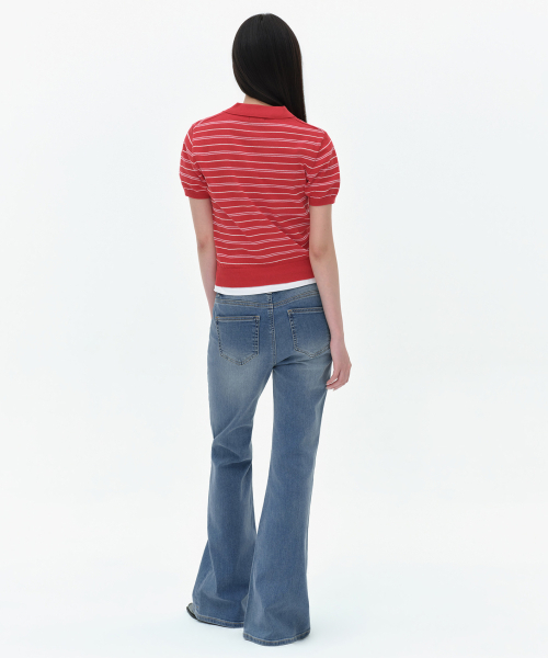 MUSINSA STANDARD WOMAN（ムシンサスタンダードウーマン）の「ウィメンズマルチストライプニットポロシャツ[レッド]（ポロシャツ・レディース・その他・X-SMALL/SMALL/MEDIUM/LARGE）」の3枚目の写真