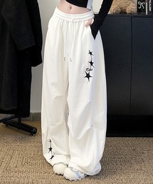 スター刺繍スウェットワイドパンツ