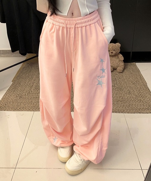 core core(コアコア)の「スター刺繍スウェットワイドパンツ(スウェットパンツ・レディース・ダークグレー/ピンク/ホワイト・L/M)」の3枚目の写真