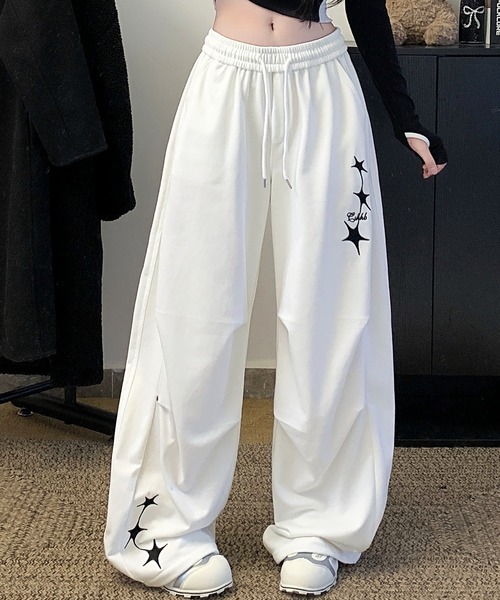 core core(コアコア)の「スター刺繍スウェットワイドパンツ(スウェットパンツ・レディース・ダークグレー/ピンク/ホワイト・L/M)」の6枚目の写真
