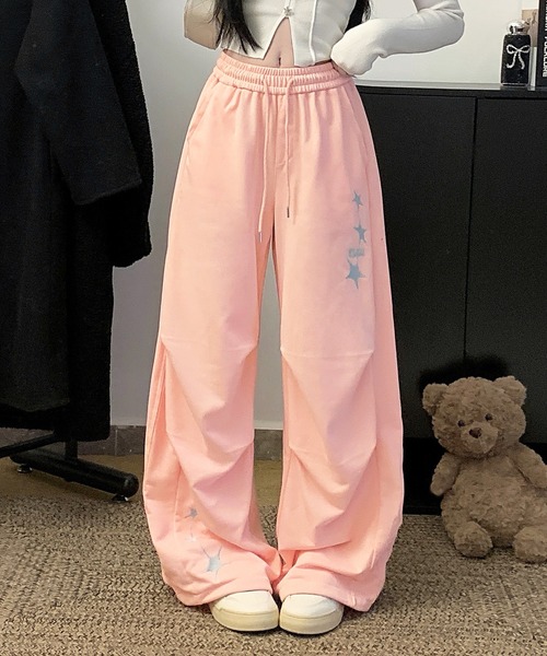 core core(コアコア)の「スター刺繍スウェットワイドパンツ(スウェットパンツ・レディース・ダークグレー/ピンク/ホワイト・L/M)」の14枚目の写真