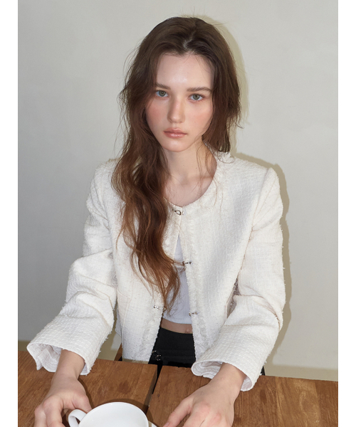 ETMON(エトモン)の「Buckle Fringe Tweed Jacket, Ivory(その他アウター・レディース・その他・SMALL/MEDIUM)」の1枚目の写真