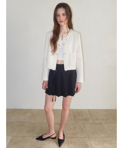 ETMON(エトモン)の「Buckle Fringe Tweed Jacket, Ivory(その他アウター・レディース・その他・SMALL/MEDIUM)」の4枚目の写真