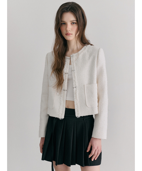 ETMON(エトモン)の「Buckle Fringe Tweed Jacket, Ivory(その他アウター・レディース・その他・SMALL/MEDIUM)」の5枚目の写真