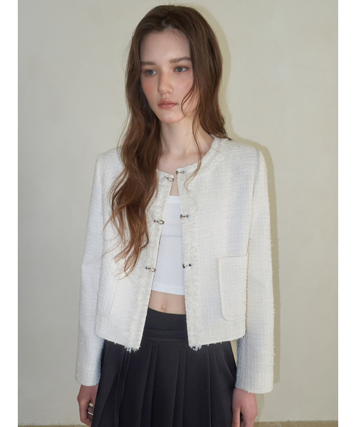 ETMON(エトモン)の「Buckle Fringe Tweed Jacket, Ivory(その他アウター・レディース・その他・SMALL/MEDIUM)」の6枚目の写真