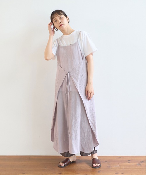 強撚CottonLinen 近江晒wrap one-piece（ジャンパースカート）｜yuni