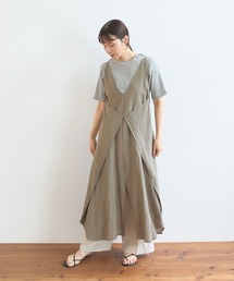 yuni | 強撚CottonLinen 近江晒wrap one-piece(ジャンパースカート)