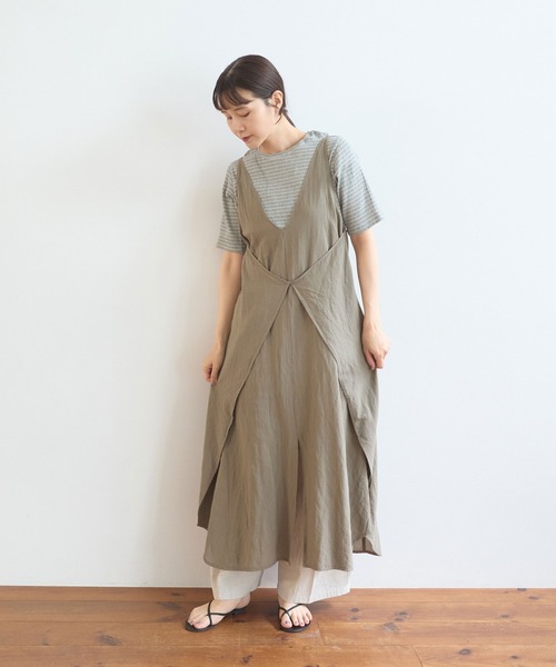 yuni（ユニ　）の「強撚CottonLinen 近江晒wrap one-piece（ジャンパースカート・レディース・チャコールグレー/パープル/カーキ・FREE）」の9枚目の写真