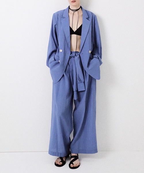 Ameri（アメリ）の「MEDI LINE LACE DOUBLE JACKET（テーラードジャケット・レディース・スミクロ/ブルー/ライトベージュ・SMALL/MEDIUM）」の6枚目の写真