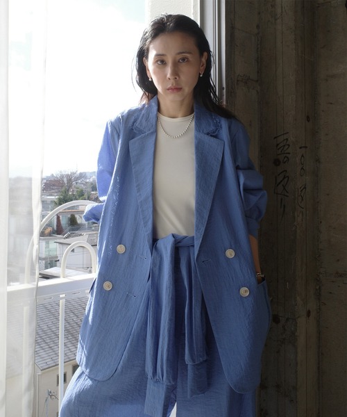 Ameri（アメリ）の「MEDI LINE LACE DOUBLE JACKET（テーラードジャケット・レディース・スミクロ/ブルー/ライトベージュ・SMALL/MEDIUM）」の8枚目の写真