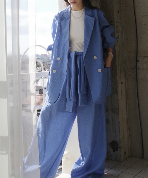 Ameri（アメリ）の「MEDI LINE LACE DOUBLE JACKET（テーラードジャケット・レディース・スミクロ/ブルー/ライトベージュ・SMALL/MEDIUM）」の9枚目の写真