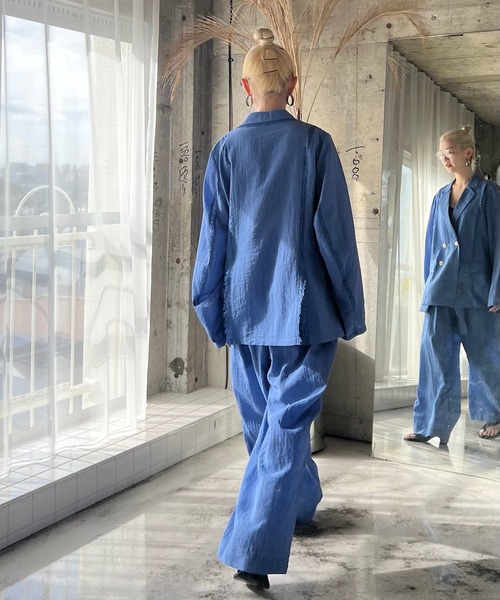 Ameri（アメリ）の「MEDI LINE LACE DOUBLE JACKET（テーラードジャケット・レディース・スミクロ/ブルー/ライトベージュ・SMALL/MEDIUM）」の12枚目の写真