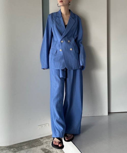 Ameri（アメリ）の「MEDI LINE LACE DOUBLE JACKET（テーラードジャケット・レディース・スミクロ/ブルー/ライトベージュ・SMALL/MEDIUM）」の14枚目の写真