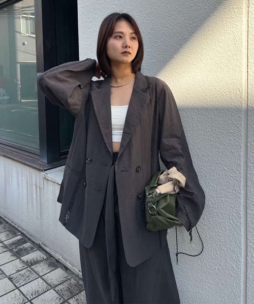 Ameri（アメリ）の「MEDI LINE LACE DOUBLE JACKET（テーラードジャケット・レディース・スミクロ/ブルー/ライトベージュ・SMALL/MEDIUM）」の15枚目の写真