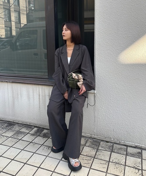 Ameri（アメリ）の「MEDI LINE LACE DOUBLE JACKET（テーラードジャケット・レディース・スミクロ/ブルー/ライトベージュ・SMALL/MEDIUM）」の16枚目の写真