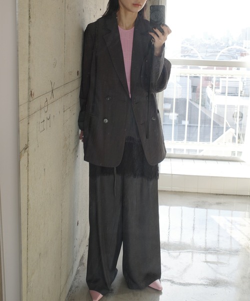 Ameri（アメリ）の「MEDI LINE LACE DOUBLE JACKET（テーラードジャケット・レディース・スミクロ/ブルー/ライトベージュ・SMALL/MEDIUM）」の10枚目の写真