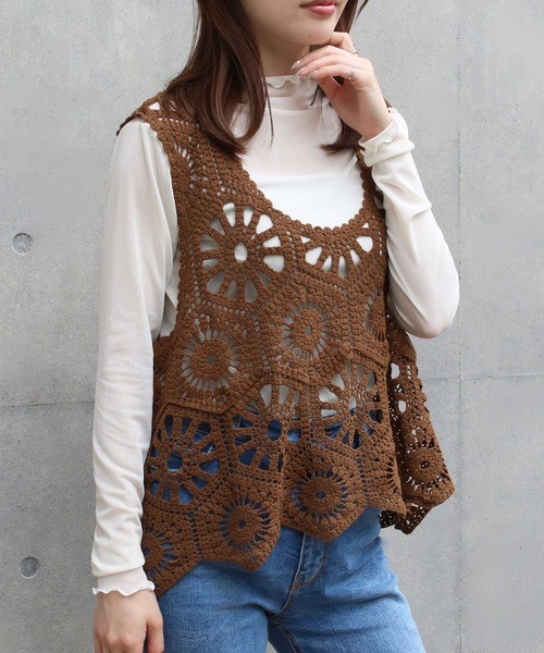 NYLAUS(ナイラス)の「【SG】クロシェ編みベスト かぎ針ビスチェ(ベスト・レディース・アイボリー/ブラック/モカ・M)」の3枚目の写真