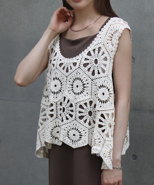 NYLAUS(ナイラス)の「【SG】クロシェ編みベスト かぎ針ビスチェ(ベスト・レディース・アイボリー/ブラック/モカ・M)」の12枚目の写真