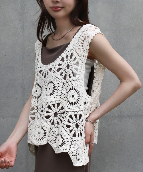 NYLAUS(ナイラス)の「【SG】クロシェ編みベスト かぎ針ビスチェ(ベスト・レディース・アイボリー/ブラック/モカ・M)」の13枚目の写真