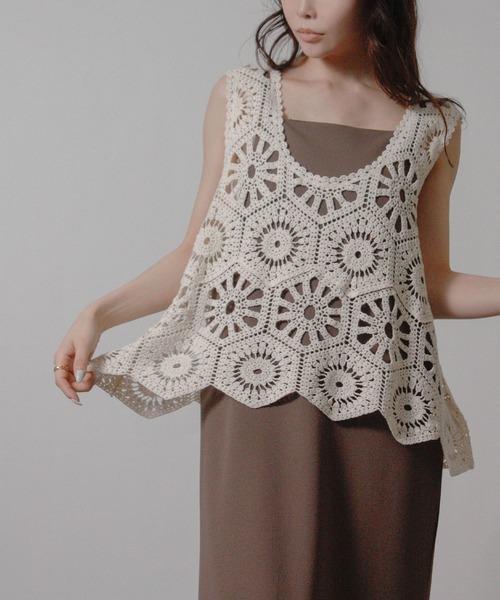 NYLAUS(ナイラス)の「【SG】クロシェ編みベスト かぎ針ビスチェ(ベスト・レディース・アイボリー/ブラック/モカ・M)」の6枚目の写真