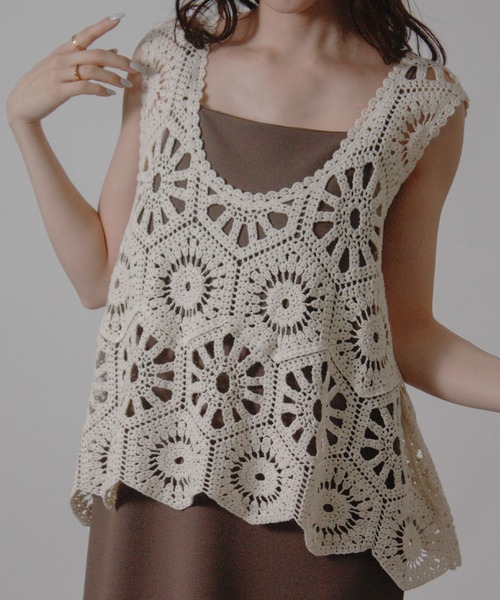 NYLAUS(ナイラス)の「【SG】クロシェ編みベスト かぎ針ビスチェ(ベスト・レディース・アイボリー/ブラック/モカ・M)」の10枚目の写真